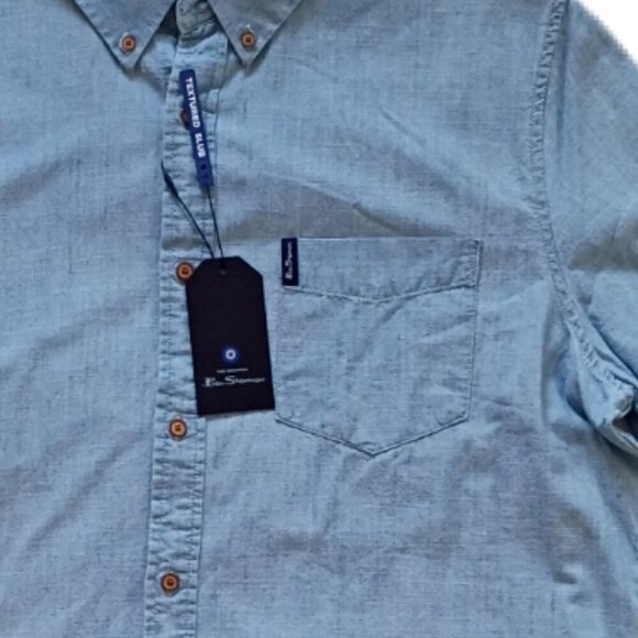 Ben Sherman NWT Men's XL Chambray Short Sleeve Shirt Blue Casual Button-Up - Picture 4 of 8